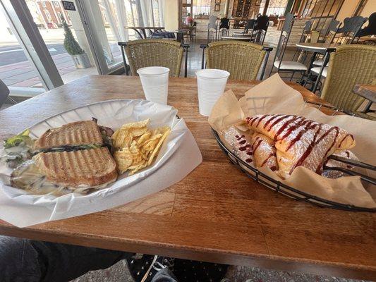 The Roast Beast (L), Cheesecake & Berries Crepe (R)