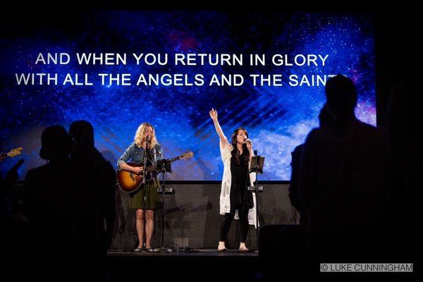 Worship team on the new stage in remodeled room | 2022 | 1985Luke Photography