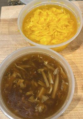 Eggdrop soup (top) & hot 'n sour soup (bottom)