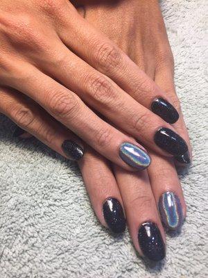 Client full set acrylic ails with chrome