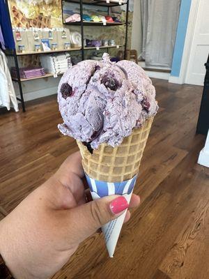 Blueberry ice cream cone