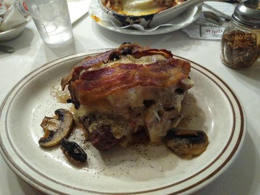 Melted cheese, bacon and mushrooms atop a 14 oz Chopped Sirloin Steak