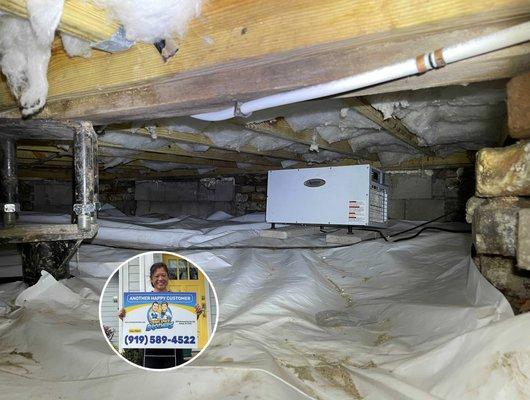 Allison Alston - Raleigh, NC 27601 - crawl space vapor barrier, dehumidifier, mold removal, insulation replacement.