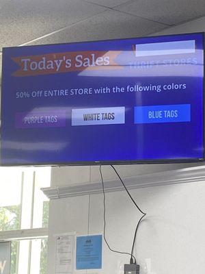 Look here for the color tags on sale today