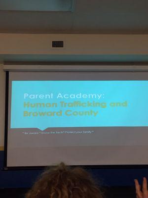 Parent Academy night. Subject: Human Trafficking