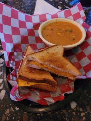 Grilled cheese and  chicKen enchilada soup. One of our specials.