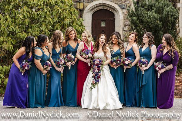 Bridesmaids having fun at Skylands Manor