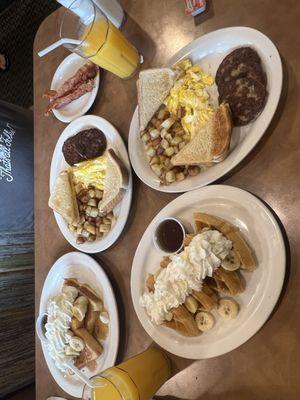 Super griddle breakfast with banana foster waffles  Super griddle breakfast with banana foster French toast