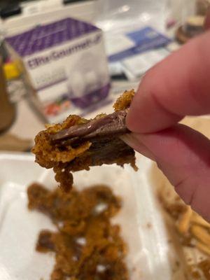 Finger steaks. Aren't finger steaks usually made with top sirloin? This is literally pot roast battered and deep fried.