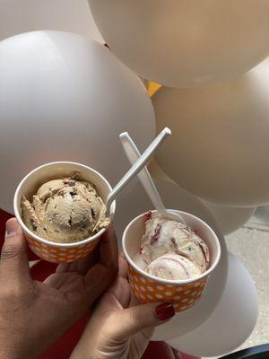 Coffee Chip Ice Cream and White Chocolate Raspberry Truffle Ice Cream