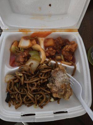 #1 combo, barely any chowmein and my husband's plate was even less than mines. This was only 5 bites in.