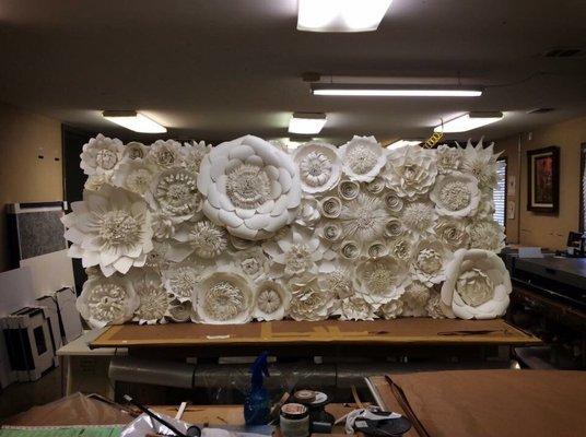 Hand Made paper flowered (layout), before being placed in a plexiglass case! 48" x 90".