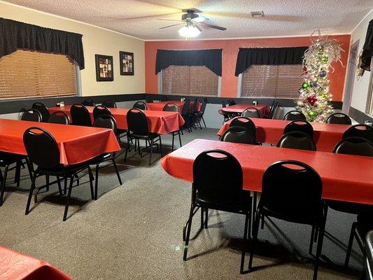 Our spacious private dining room that accommodates up to 75 people