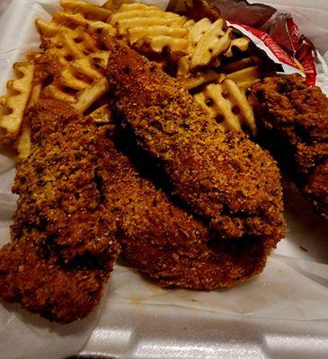 Lemon pepper and waffle fries