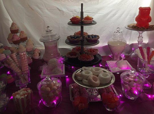 Sweet Spa Treat table          consist of an array of bath, body and candle products in the shape of delectable goodies.