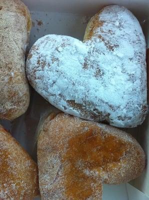 Heart shaped donuts. Available seasonally. :)