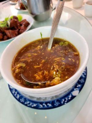 Hot And Sour Soup/酸辣湯. Alright. Could use more wood-ear but fine and a good portion.