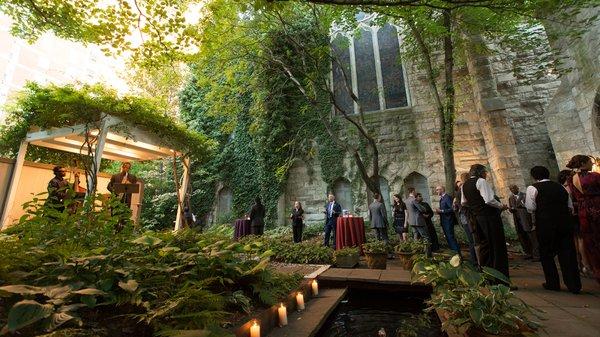 Music and mingling in the garden at Chase Court.