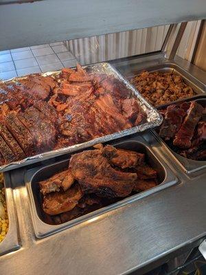 Roast Beef and pork chops.