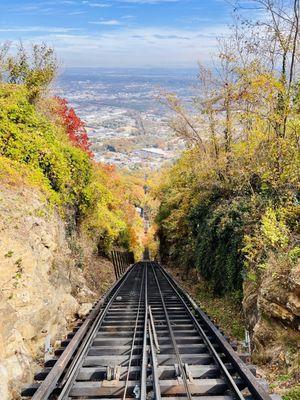 Looking down at Chattanooga, Tennessee, from the incline rail!