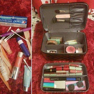 Cosmetics sorted and organized using the KonMari method