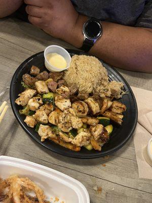 Hibachi combination chicken, rice, and shrimp