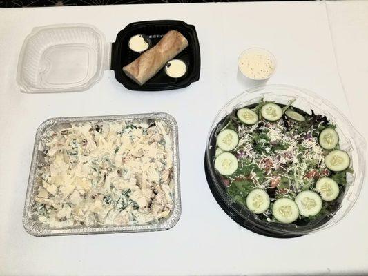 Family meal parmesan pasta with salad and baguette!!