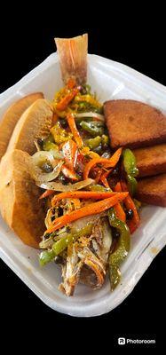 ESCOVITCH Snapper with fried bammy an fried Breadfruit