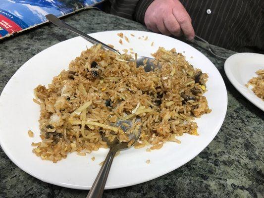 Mushroom and Ginger Fried Rice after my husband tore into it. Pretty tasty.