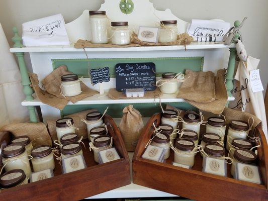 Locally, hand poured soy candles by Southern Made.