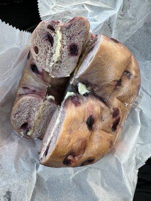 Blueberry bagel with butter