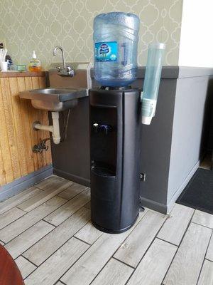 Empty water dispenser. Dare I  drink from the wash station?