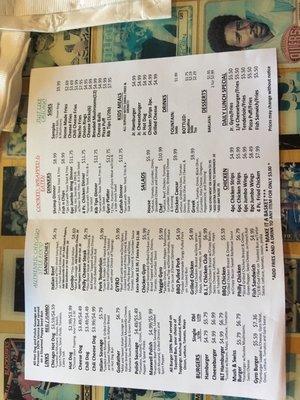 Menu, on the inside