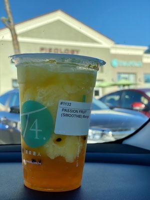 My daughter gets her favorite drink,  Passion Fruit Smoothie with Mango Popping Boba, as a monthly treat .