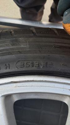 The "NEW" tire was made in the 35 week in the year 2013!! You should never buy tires older than 5 years. If you do, you are getting scammed!