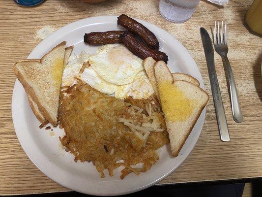 My afternoon breakfast, minus the grits that weren't there yet.