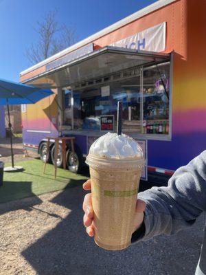 Blended coffee in front of their truck