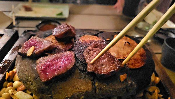 A5 Wagyu cooked on hot stone