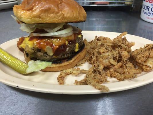 The Overlord Burger with Fired onion straws