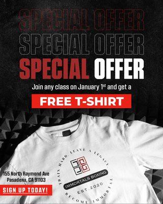 Attend any class on January 1st and get a free tee!