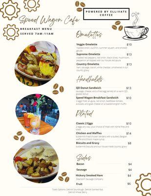 Breakfast Menu, starting at 7:30am-11am