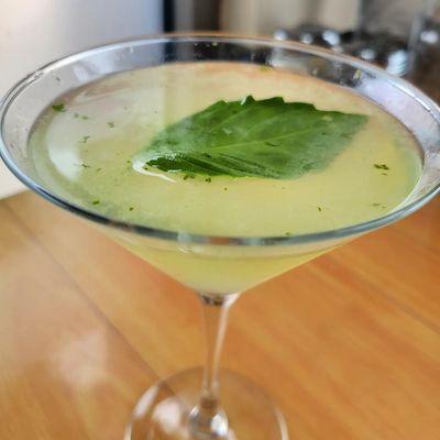 Elderflower Basil Martini : Pearl Vodka, Fresh Basil, Elderflower Liqueur, Lemon, Simple Syrup