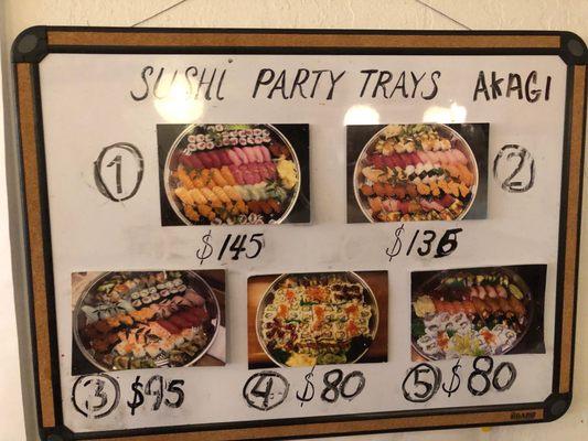 Sushi Party Tray Menu as of 1/4/2022