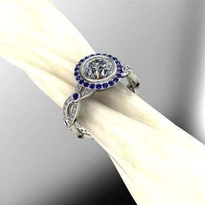 You tell us what you want your ring to look like.  Clear diamonds, blue diamonds, sapphire.... whatever you choose.