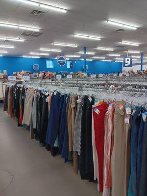 The clothing section comprises the bulk of the store's central area.