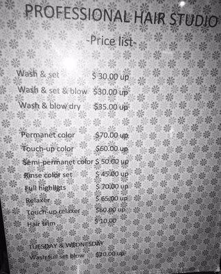 Pricing sheet