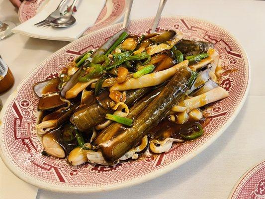 Razor clams with black bean sauce.