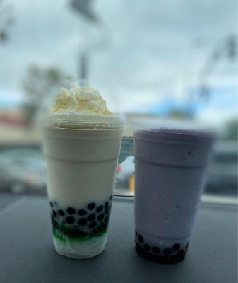 The pandan with real coconut and the ube drink infused with coconut syrup