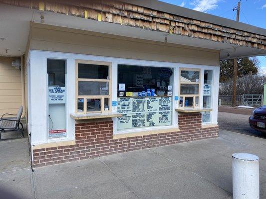 Front of drive in with Two windows for ordering