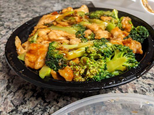 Chicken broccoli, ordered as takeout.